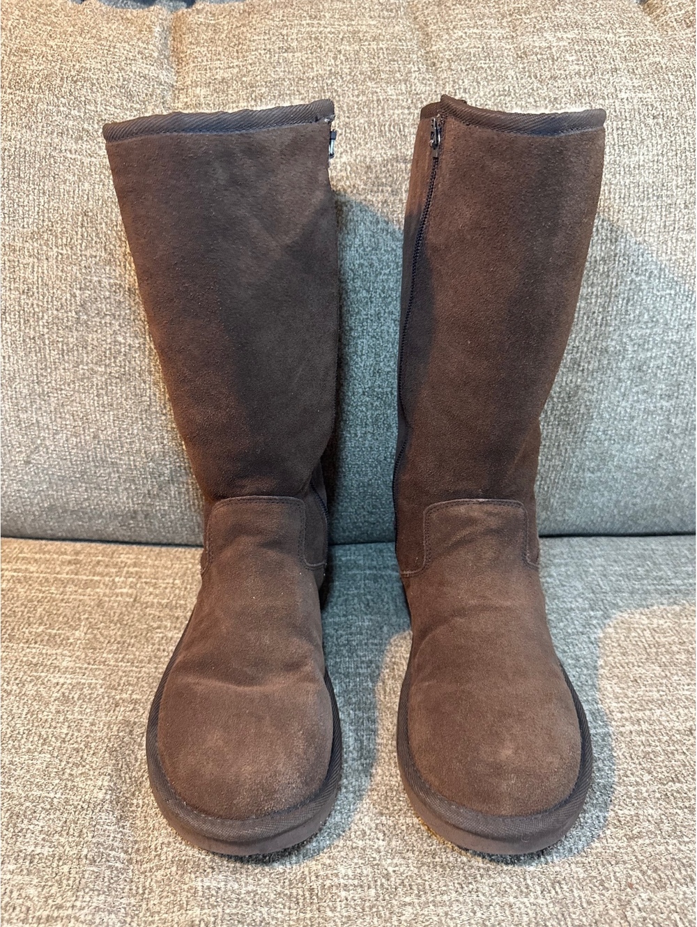 UGG Australia Sunset Tall Brown Suede Shearling Boots Zip 5235 Women's Size 7